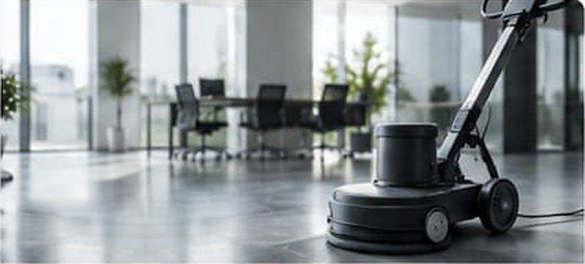 Bodenreinigungsmaschine in einem modernen Büro